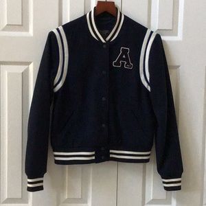 ABERCROMBIE & FITCH WOMENS WOOL LETTERMAN STYLE BOMBER JACKET SIZE MEDIUM WOOL